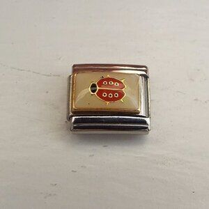 Little ladybug on off white enamel 9mm stainless steel Italian charm link new